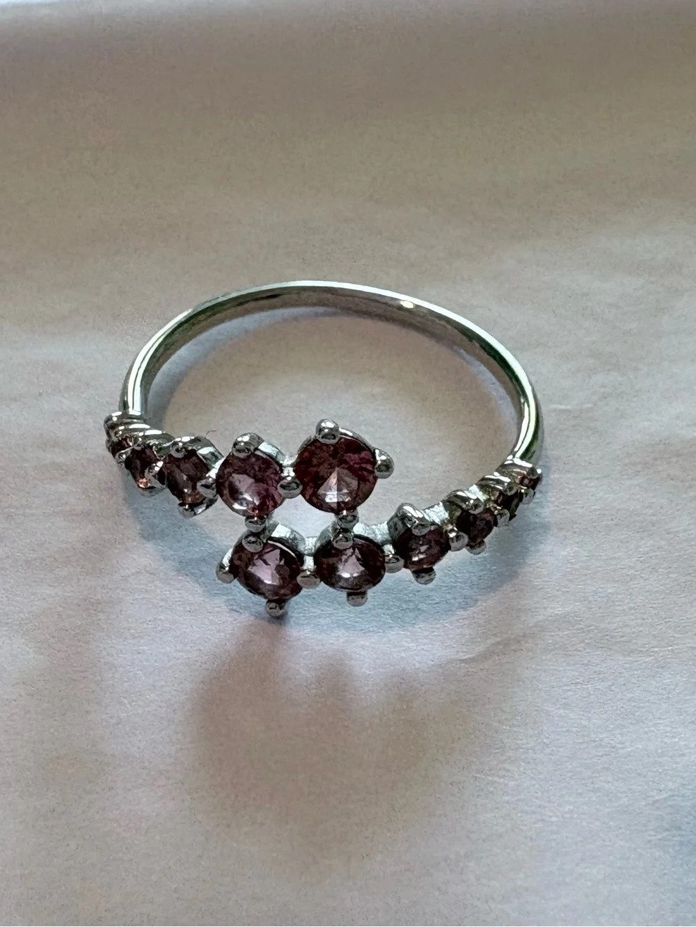 Sterling Silver Pink Gemstone Multi-Cluster Ring